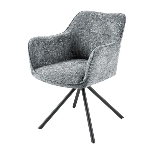 Riess-Ambiente Stuhl Verona - Grau Strukturstoff Mit Armlehne Metallbeine Schwarz Drehbar-image