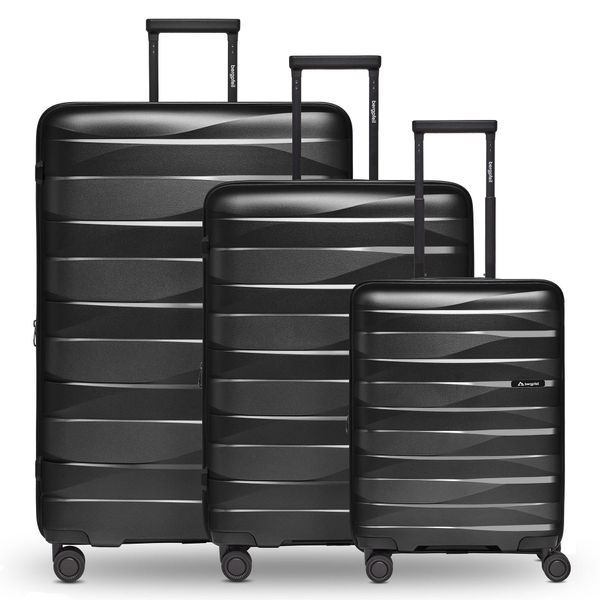 Kofferset Bergpfeil "Travel 4-Rollen Kofferset 3-Tlg. Mit Dehnfalte", Herren, Schwarz, Polypropylen, Koffer-Sets-image