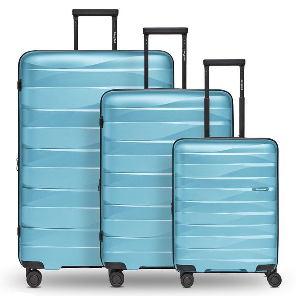 Kofferset Bergpfeil "Travel 4-Rollen Kofferset 3-Tlg. Mit Dehnfalte", Herren, Blau (Hellblau), Polypropylen, Koffer-Sets-image
