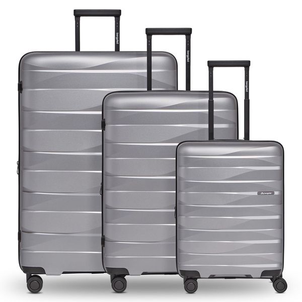 Kofferset Bergpfeil "Travel 4-Rollen Kofferset 3-Tlg. Mit Dehnfalte", Herren, Silber (Silberfarben), Polypropylen, Koffer-Sets-image