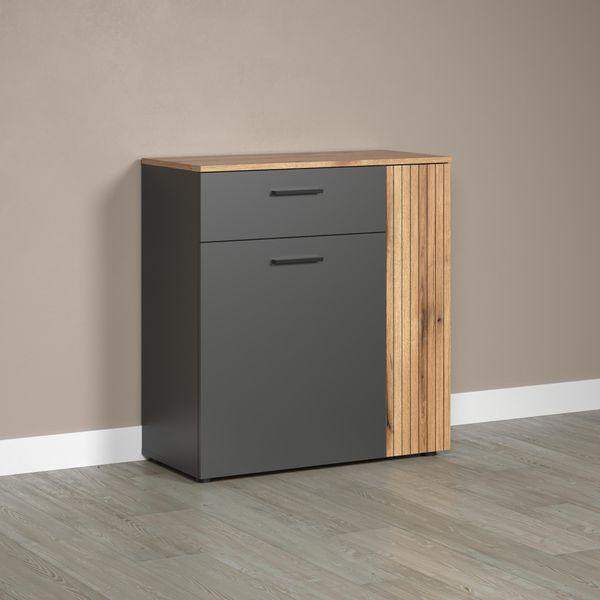 Kommode Home Affaire "Estepona", Anthrazit Und Eichefarben, B:80Cm H:86Cm T:38Cm, Sideboards, Kommode, Aufbewahrungsschrank FüR Viele RäUme - (B/T/H) 80/38/86 Cm-image