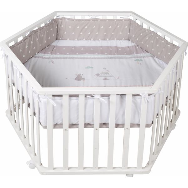 Laufgitter Roba "IndibäR, 6-Eckig", Baby, Weiß, LaufstäLle Laufgitter, Mit Stoffeinlage Und Nestchen-image