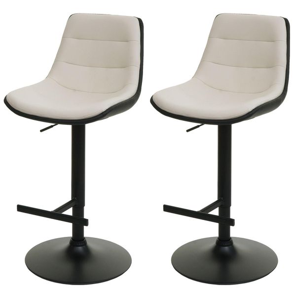 2Er-Set Barhocker MCW-L85, Barstuhl Tresenhocker Drehhocker, HöHenverstellbar Mit Lehne Kunstleder ~ Creme-Beige-image