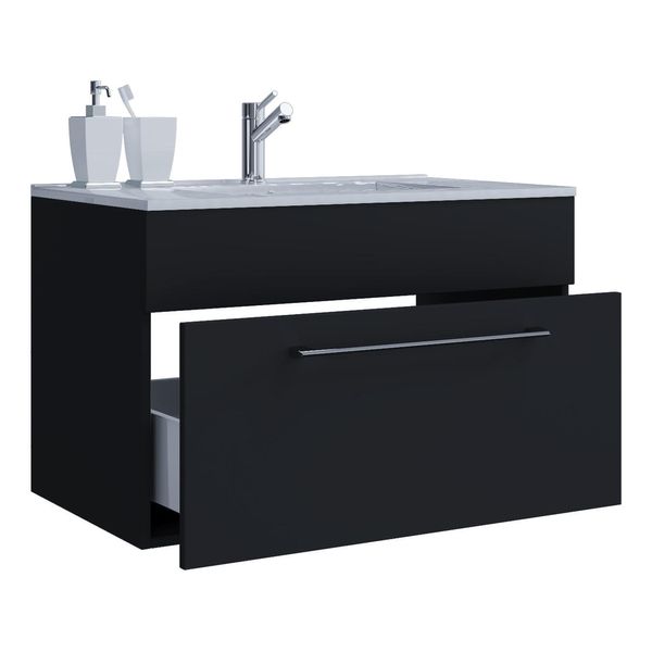 Waschtisch Vcm "2-Tlg. Waschplatz Waschtisch Badinos 1 Schublade", Schwarz, B:80Cm T:46Cm, Waschtische, Waschtisch-image