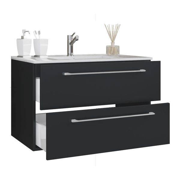 Waschtisch Vcm "2-Tlg. Waschplatz Waschtisch Badinos 2 Schublade", Schwarz, B:80Cm T:46Cm, Waschtische, Waschtisch-image