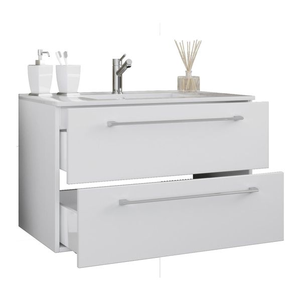 Waschtisch Vcm "2-Tlg. Waschplatz Waschtisch Badinos 2 Schublade", Weiß, B:80Cm T:46Cm, Waschtische, Waschtisch-image