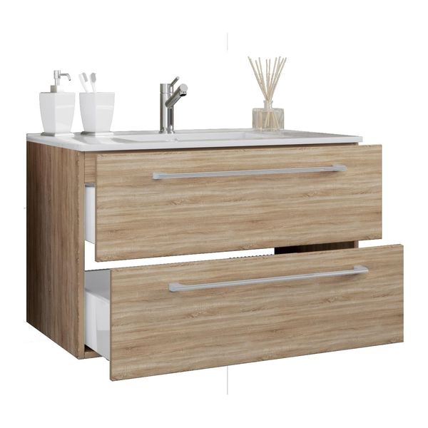 Waschtisch Vcm "2-Tlg. Waschplatz Waschtisch Badinos 2 Schublade", Braun (Sonoma, Eiche), B:80Cm T:46Cm, Waschtische, Waschtisch-image