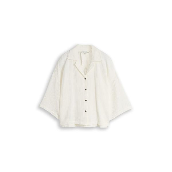 Tom Tailor Damen Oversize Musselin Bluse Aus Baumwolle, Weiß, Uni, Gr. 44-image