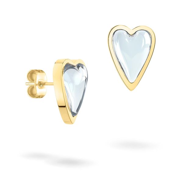Paar Ohrstecker Liebeskind Berlin "Schmuck Geschenk Edelstahl Ohrringe Glass Heart", Gelbgoldfarben, Transparent, Transparent, Ohrringe, Damen, Edelstahl, Mit Glasstein-image