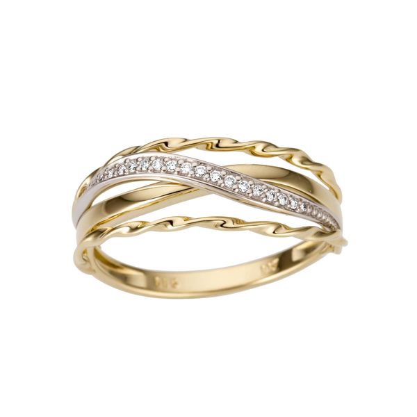Goldring Firetti "Schmuck Geschenk Gold 585, Tlw. Mehrreihig, Bicolor, Massiv" Gr. 19, Weiß (Gelbgoldfarben, WeißGoldfarben, Weiß), Fingerringe, Damen, 19, 0,07 P2 = Erkennbare EinschlüSse, Diamanten Gelbgold 585 WeißGold 585, 6Mm, Diamanten, Gelbgold 585, WeißGold 585, Goldring, Mit Brillanten-image