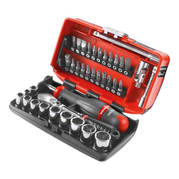 Facom Sortiment 1/4" - Antriebselemente, Bits Serie 1, Sechskant-SteckschlüSsel, Umschaltknarre Ultrakompakter Kasten, 38-Tlg. (RL.NANO1)"-image