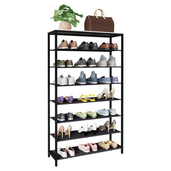 Schuhregal Vcm "Metall Holz Schuhregal Schuhablage 7 FäCher Taliro", Weiß, B:90Cm T:30Cm, Regale, Schuhregal-image