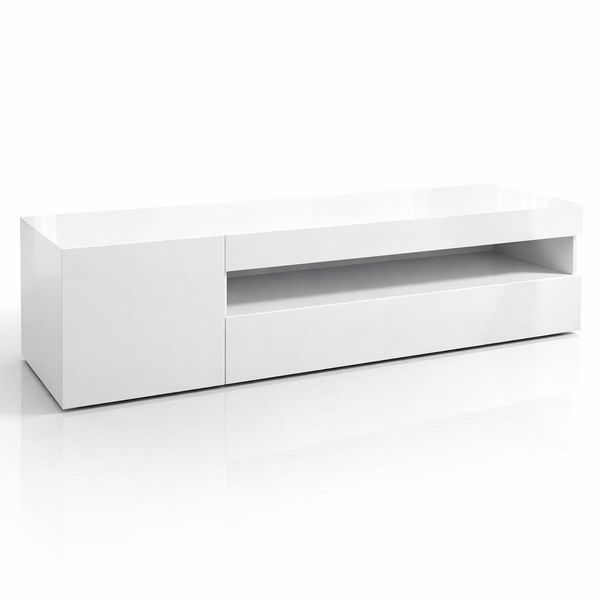 Lowboard Otto Home "Lorenzo 1, Tv-Board, Tv-Kommode, Tv-Schrank, Tv-Unterschrank, Tv-MöBel", Weiß Hg, B:157Cm H:45Cm T:40Cm, Spanplatte, Sideboards, Lowboard, Modernes Lackiertes Hochglanz Tv-Board, Grifflos, Breite 155 Cm-image