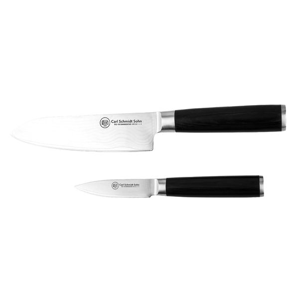 Messer-Set Carl Schmidt Sohn "Konstanz 2-Teilig, Damstahl", Schwarz, Damaststahl, Kochmesser-Sets, Mit Ergonomischem Pakkaholzgriff-image