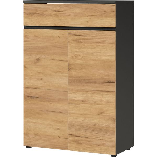 Aktenschrank Germania "Lissabon", Grau (Graphit, Navarra, Eiche, Nachbildung), B:80Cm H:120Cm T:40Cm, Holzwerkstoff, SchräNke, Mit Selbsteinzug Der Schubladen Und Grifflosem Design-image