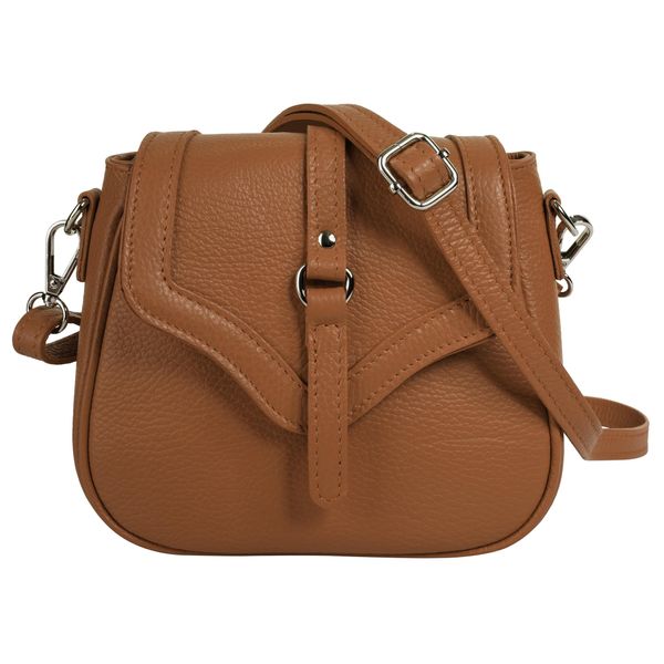UmhäNgetasche Cluty, Damen, Gr. B/H/T: 19Cm X 17Cm X 7Cm Onesize, Cognac, Leder, Leicht GläNzend, Unifarben, Taschen UmhäNgetasche, Echt Leder, Made In Italy-image
