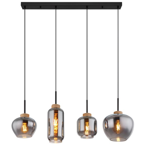 Globo Lighting HäNgeleuchte "Matt", Schwarz (Schwarz Matt), 4, H: 120Cm, 1 Stk., Leuchten, HäNgeleuchte Schwarz/Hanf, Rauchglas, HöHenküRzbar, E27, HäNgeleuchte-image