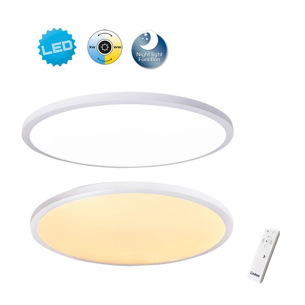NÄVe Led Deckenleuchte "Luzern", Weiß, 1, Ø 100Cm H: 6,5Cm, 1 Stk., Leuchten, Incl. Fernbedienung, Nachtlichtfunktion, Cct, Dimmbar, D: 100Cm, Weiß, Led Deckenleuchte-image