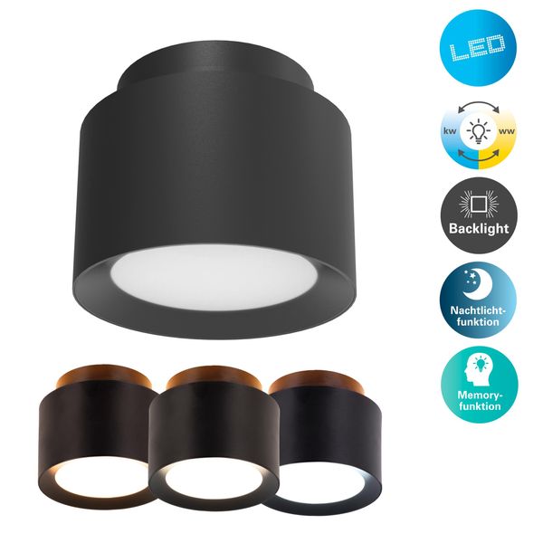 NÄVe Led Deckenleuchte "Trimes", Schwarz, 1, Ø 14Cm H: 10Cm, 1 Stk., Leuchten, Rund, Dimmbar, Cct Per Schiebeschalter, Nachtlicht, Backlight, Memory, Led Deckenleuchte-image