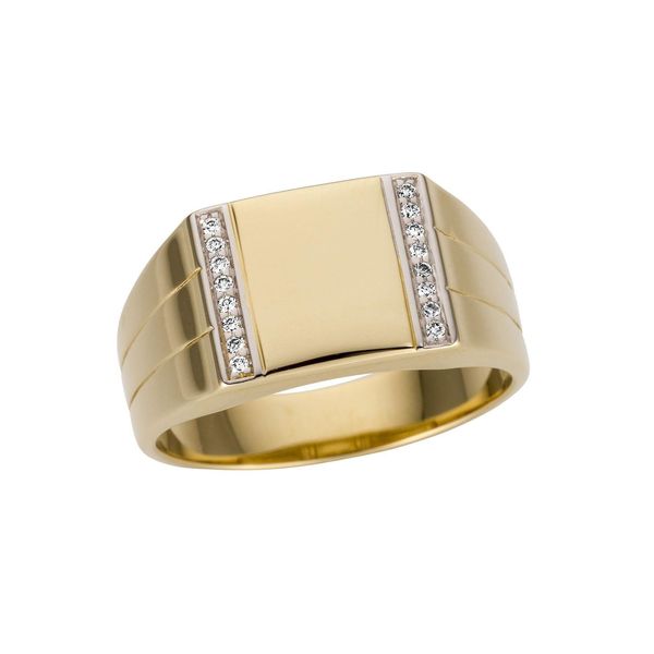 Goldring Firetti "Schmuck Geschenk Gold 585 Herrenring Goldring" Gr. 19, Weiß (Gelbgoldfarben, WeißGoldfarben), Fingerringe, Herren, 19, 0,08 P2 = Erkennbare EinschlüSse, Diamanten Gelbgold 585, 11Mm, Diamanten, Gelbgold 585, Goldring, Mit Brillanten-image