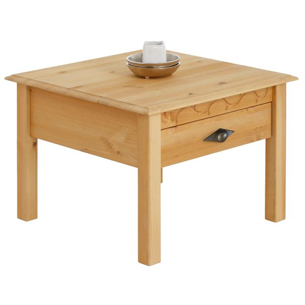 Couchtisch Otto Home "Laura", Beige (Natur Gebeizt, Gewachst), B:60Cm H:42Cm T:60Cm, Tische, Couchtisch, 60/60 Cm, Mit Einer Schublade, ZusäTzlicher Stauraum-image