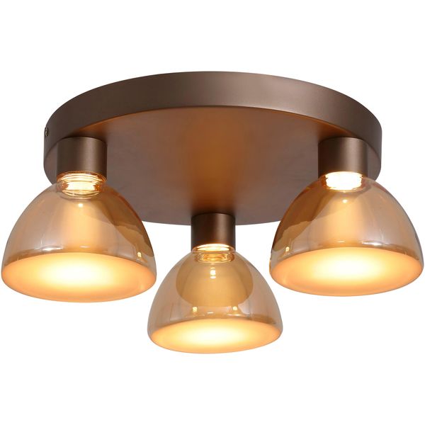 Searchlight Led Deckenleuchte "Cannes Led 3Lt-Deckenleuchte, Latte-Metall Und Bernsteinglas", Energieeffizienz: G (A-G), Braun (Latte), H: 17,1Cm, 1 Stk., Leuchten, Led Deckenleuchte-image