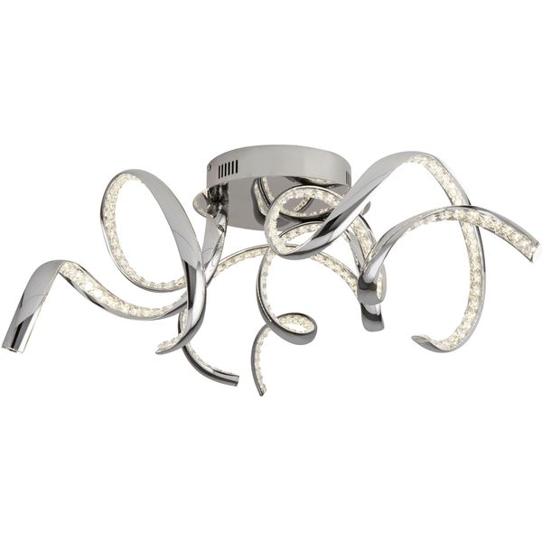 Searchlight Led Deckenleuchte "Twirls-Led-Deckenleuchte- Chrom & Klarer Kristall", Energieeffizienz: G (A-G), Chromfarben, Klar, H: 25Cm, 1 Stk., Leuchten, Led Deckenleuchte-image