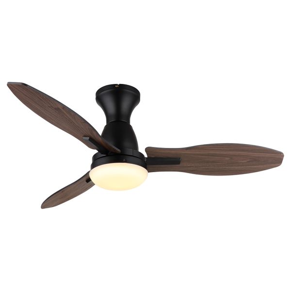 Globo Lighting Deckenleuchte "Gale", Schwarz Matt, 1, Ø 107Cm H: 32,5Cm, 1 Stk., Leuchten, Deckenventilator Schwarz/Holzoptik, Led 22W, Dimmbar, Fernbedienung, Deckenleuchte-image