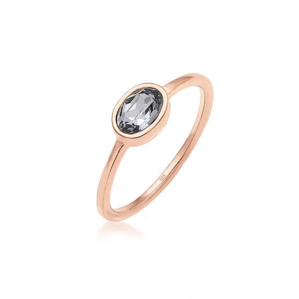 Verlobungsring Elli "Oval Glas Kristalle Grau 925 Sterling Silber" Gr. 58, Rosegold, Fingerringe, Damen, 58Mm, Silber 925 (Sterlingsilber), 1,5Mm, Verlobungsring-image