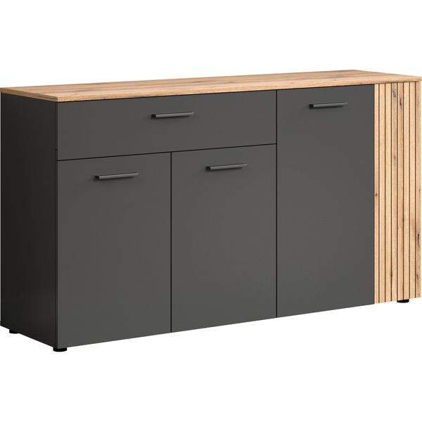 Sideboard Home Affaire "Estepona", Grau (Anthrazit Mit Eiche), B:150Cm H:83Cm T:42Cm, Sideboards, Sideboard, Kommode, Akustikpaneel-Look; Breite 150 Cm-image