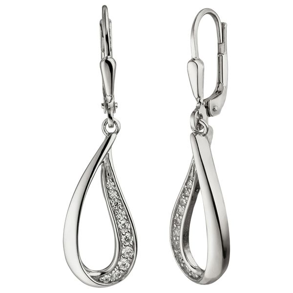 Paar OhrhäNger Jobo "Tropfen", Silber (Silber 925, Weiß), Ohrringe, Damen, Silber 925 (Sterlingsilber), 925 Silber Mit 20 Zirkonia-image