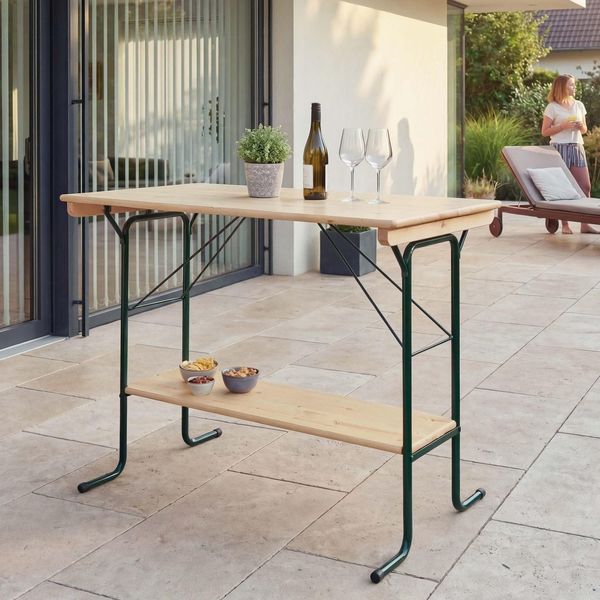 Stehtisch MCW-L67, Biergartentisch Biertisch Bierzelttisch Campingtisch, Klappbar Metall Kiefer Holz 110X125X70Cm Mvg-image