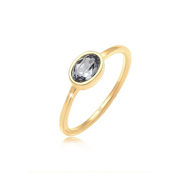 Verlobungsring Elli "Oval Glas Kristalle Grau 925 Sterling Silber" Gr. 54, Gold, Fingerringe, Damen, 54Mm, Silber 925 (Sterlingsilber), 1,5Mm, Verlobungsring-image