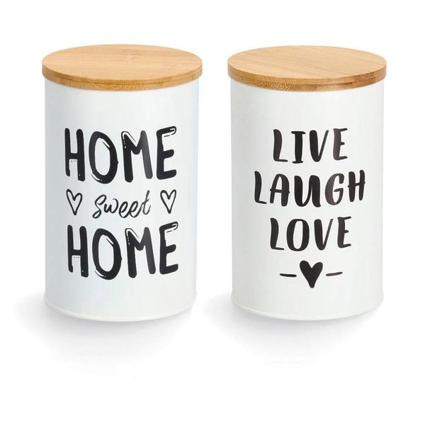 Vorratsdose Zeller Present "Quotes", Weiß, B:10,5Cm H:16,5Cm L:10,5Cm, Bambus, Metall, LebensmittelaufbewahrungsbehäLter, Vorratsdose, Moderner Schriftzug, Mit Bambusdeckel, 1000 Ml-image
