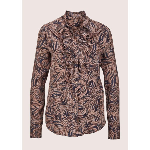 Hemdbluse Madeleine "Hemdbluse Bluse Mit Klassischem Hemdkragen", Damen, Gr. 42, Blau (Marine, Caramel, Espresso), Obermaterial: 100% Viskose Cv., Modern, Normal, Blusen Hemdbluse-image