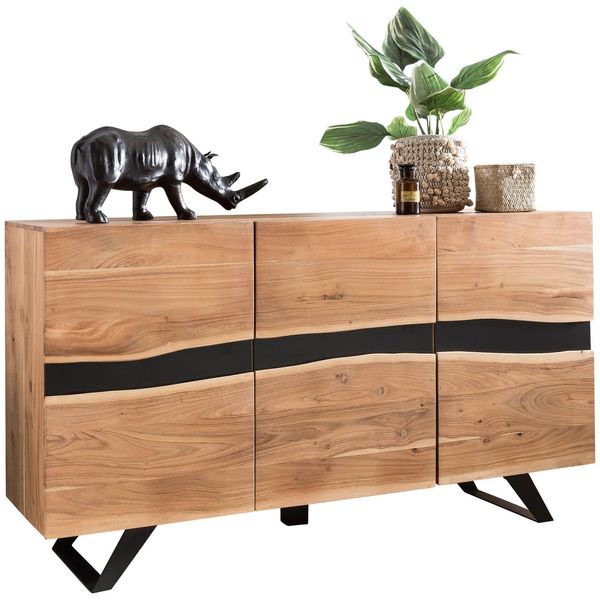 Kadima Design Massiv-Holz Akazie Sideboard, 148X85X43 Cm, Natur Baumkante, Landhaus-Stil-image
