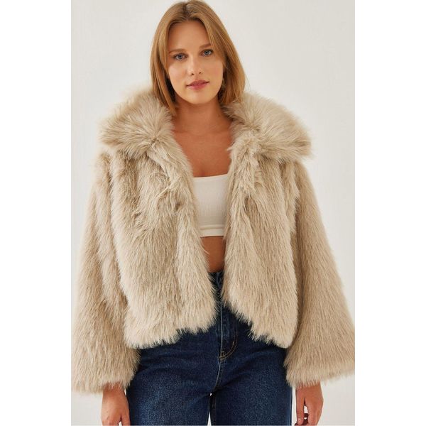 GeküRzter Offene-Front-Faux-Fur-Mantel Mit Langen ÄRmeln-image
