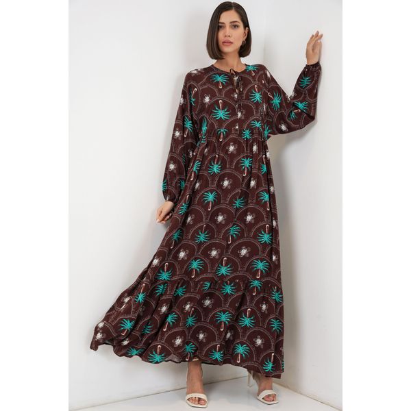 Tropisches Maxi-Kleid Mit Knopfverschluss-image