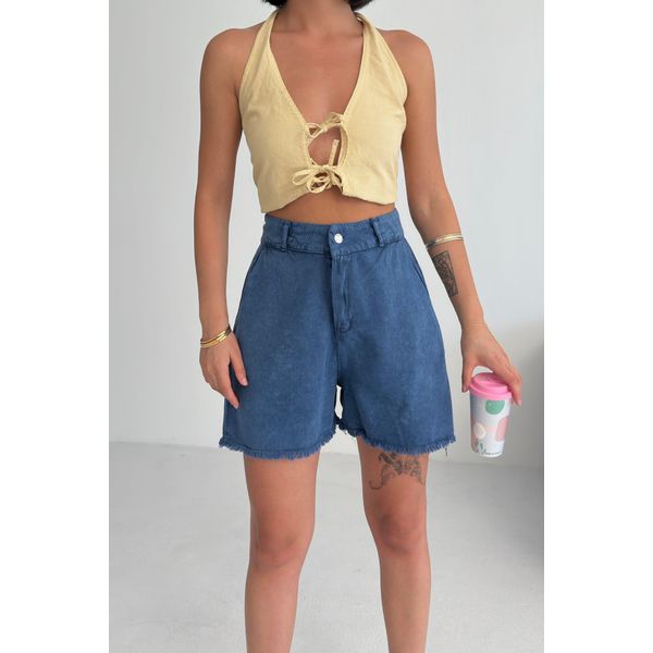 Hochtaillierte Denim-Shorts Mit Weitem Bein-image