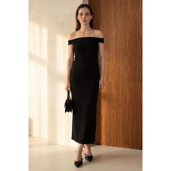 Schulterfreies Bodycon-Maxikleid Mit Schlitz-image