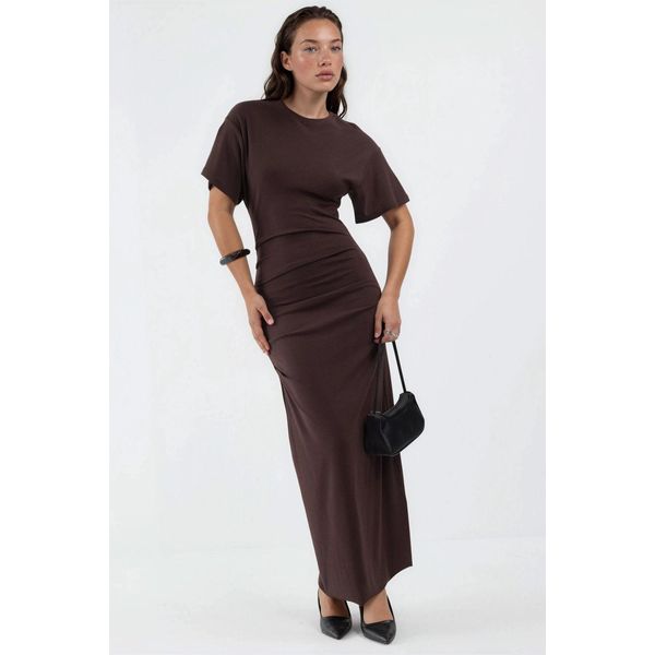 Einfarbiges Bodycon-Midikleid Mit Rundhalsausschnitt-image