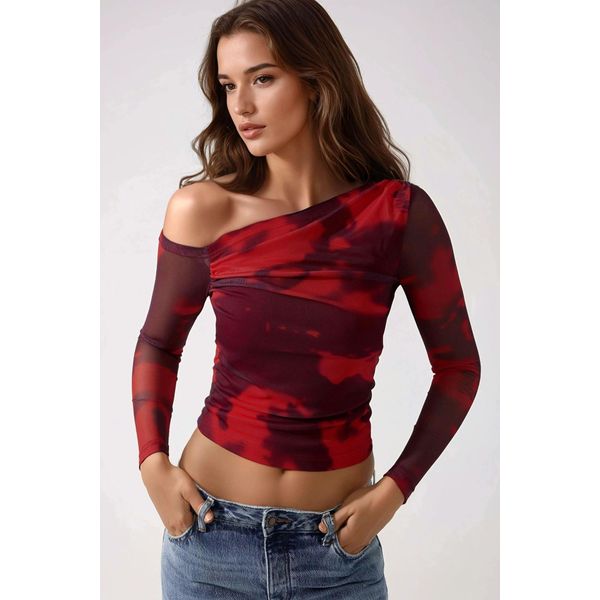 Asymmetrische Kragen-TüLl-Bluse-image