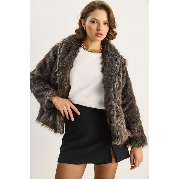 Faux-Fur GeküRzter Mantel Mit Offener Kragen-image