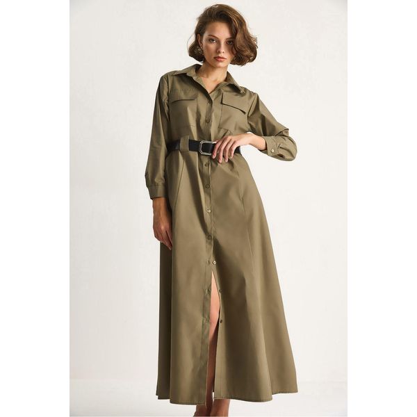 Langarm-Maxi-Kleid Mit Knopfverschluss Und Hemdkragen-image