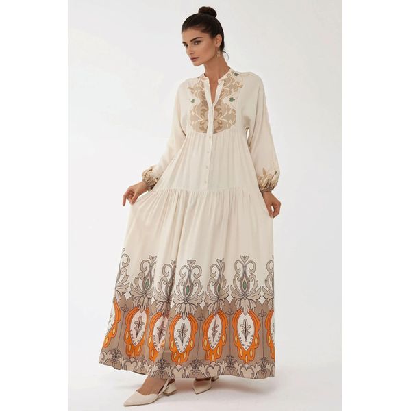 Bedrucktes Langarm-Viskose-Maxikleid-image