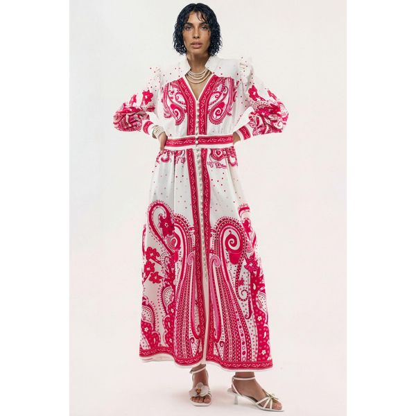 V-Ausschnitt Paisley Maxikleid Mit Schlitz-image