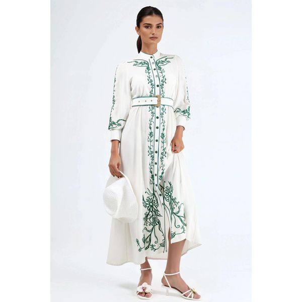 Blumenmuster Midi Hemdblusenkleid Mit GüRtel-image