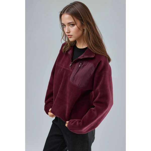 ReißVerschluss-Kragen PlüSchstrick-Sweatshirt Mit Tasche-image