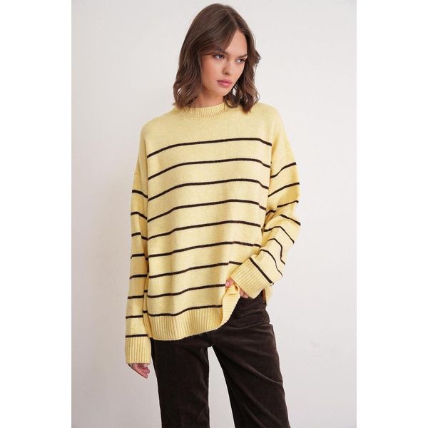 Gestreifter Rundhals Relaxed Strickpullover-image
