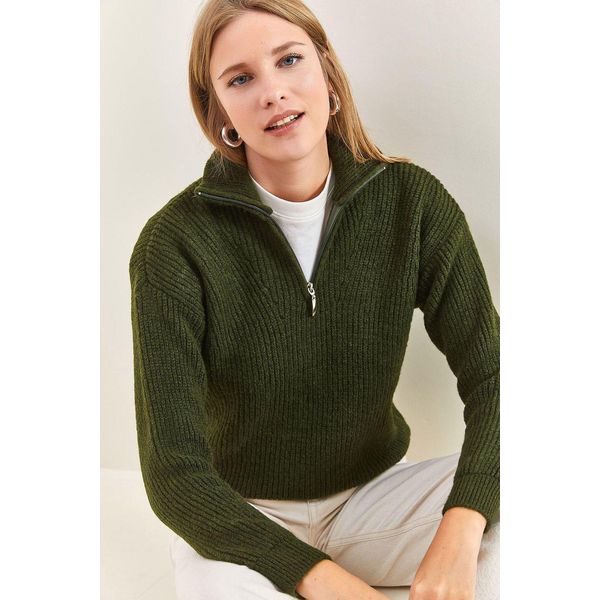 Oversized Strukturiertes Strickpullover Mit ReißVerschlusskragen-image